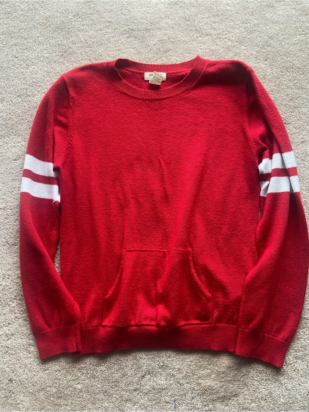 Forever 21 Red Crewneck Sweater with White Sleeve Stripes
